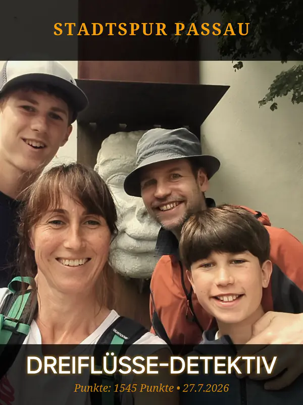 Abschlussfoto von Team Die Grummels mit dem Rang Dreiflüsse-Detektiv